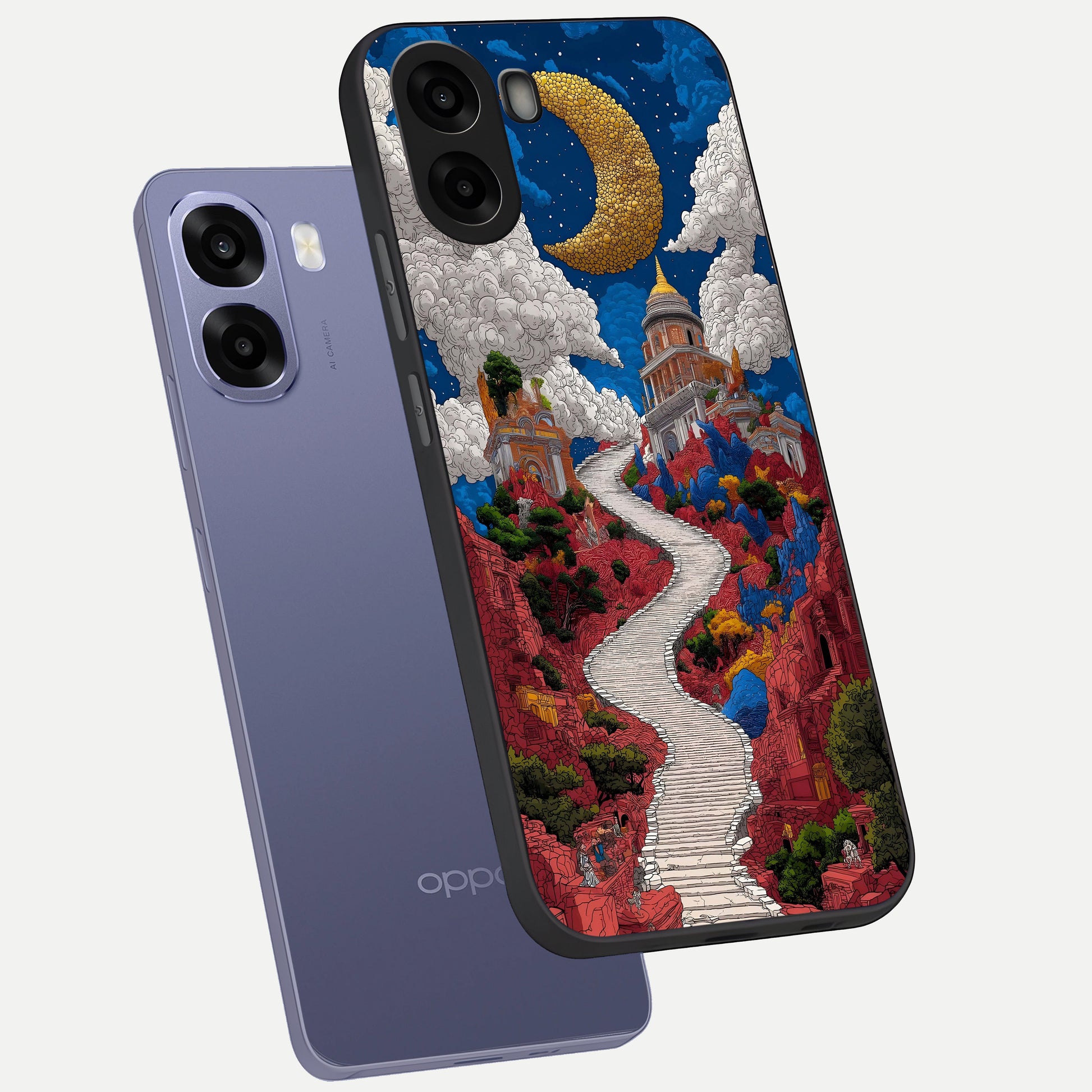  Heavenly Moon Path phone case For Oppo A6s showing premium glass back cover with detailed artwork