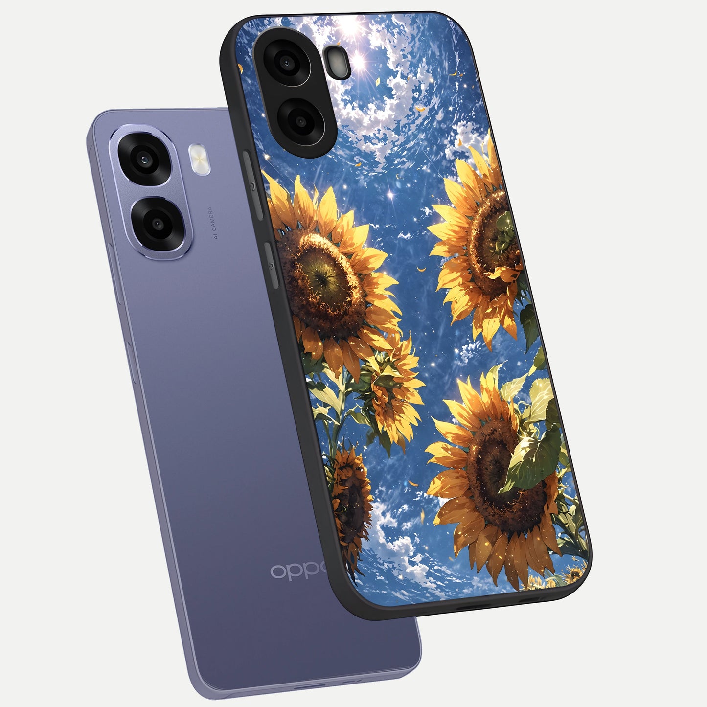  Heavenly Sunflower Rise phone case For Oppo A6s showing premium glass back cover with detailed artwork