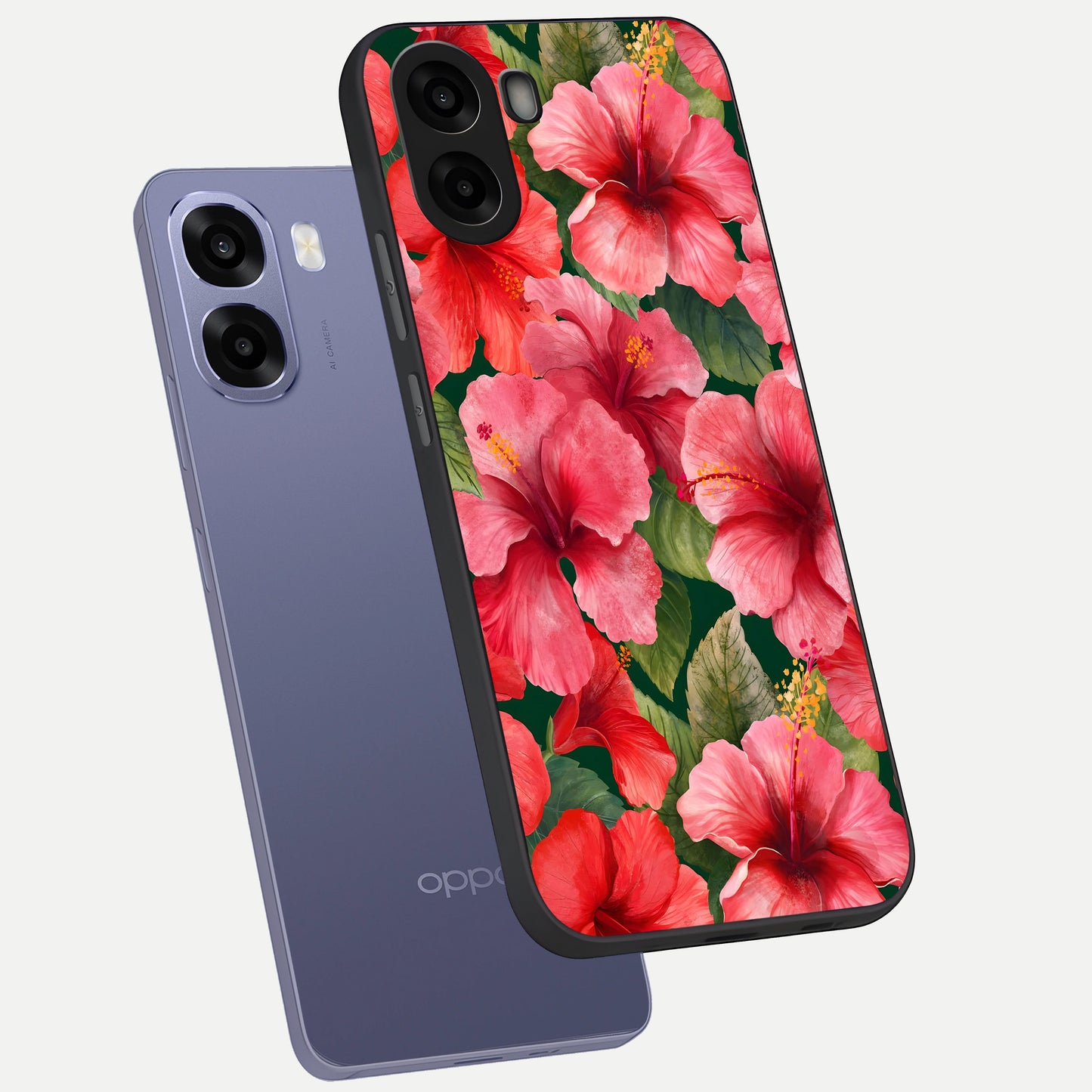  Hibiscus Pattern phone case For Oppo A6s showing premium glass back cover with detailed artwork