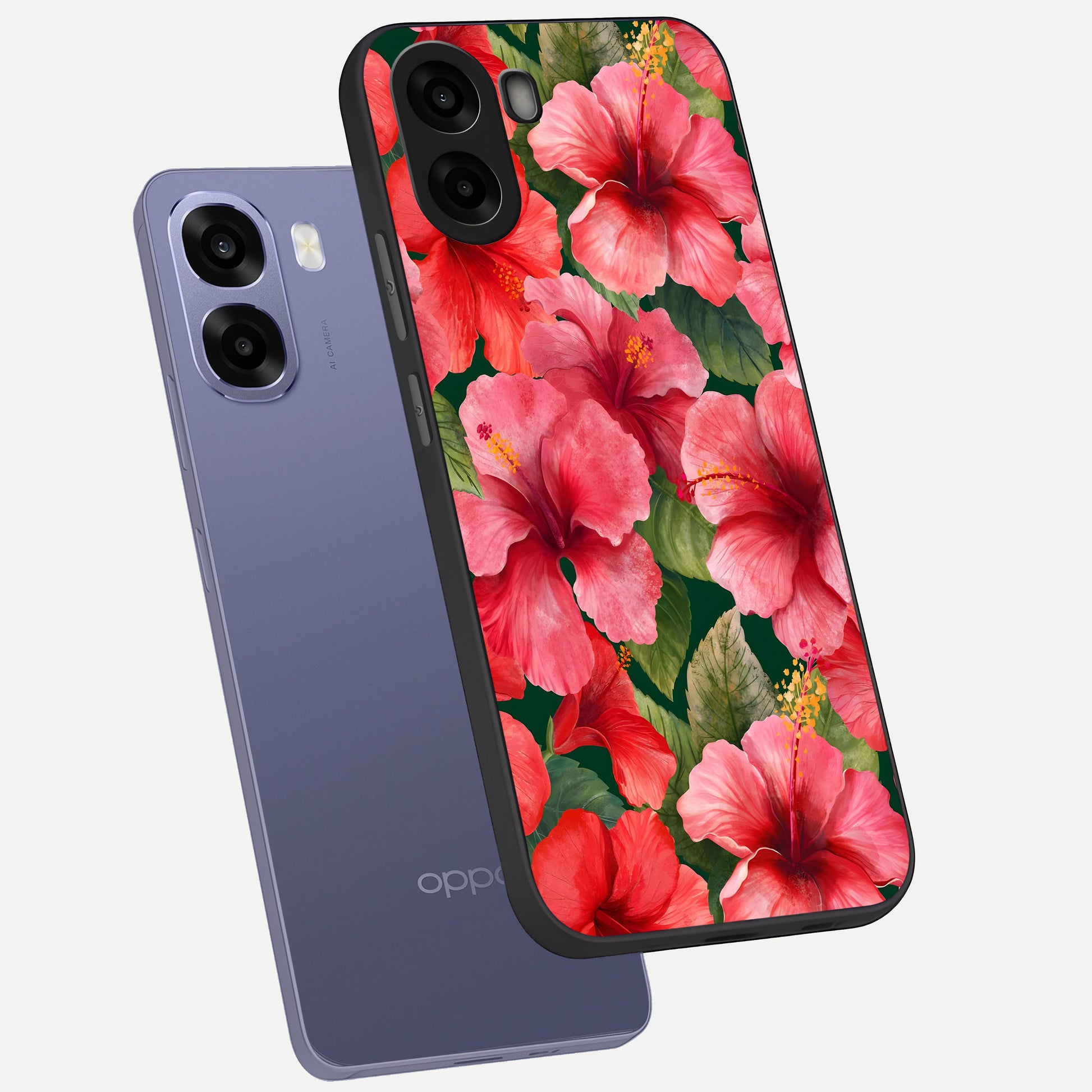  Hibiscus Pattern phone case For Oppo A6s showing premium glass back cover with detailed artwork