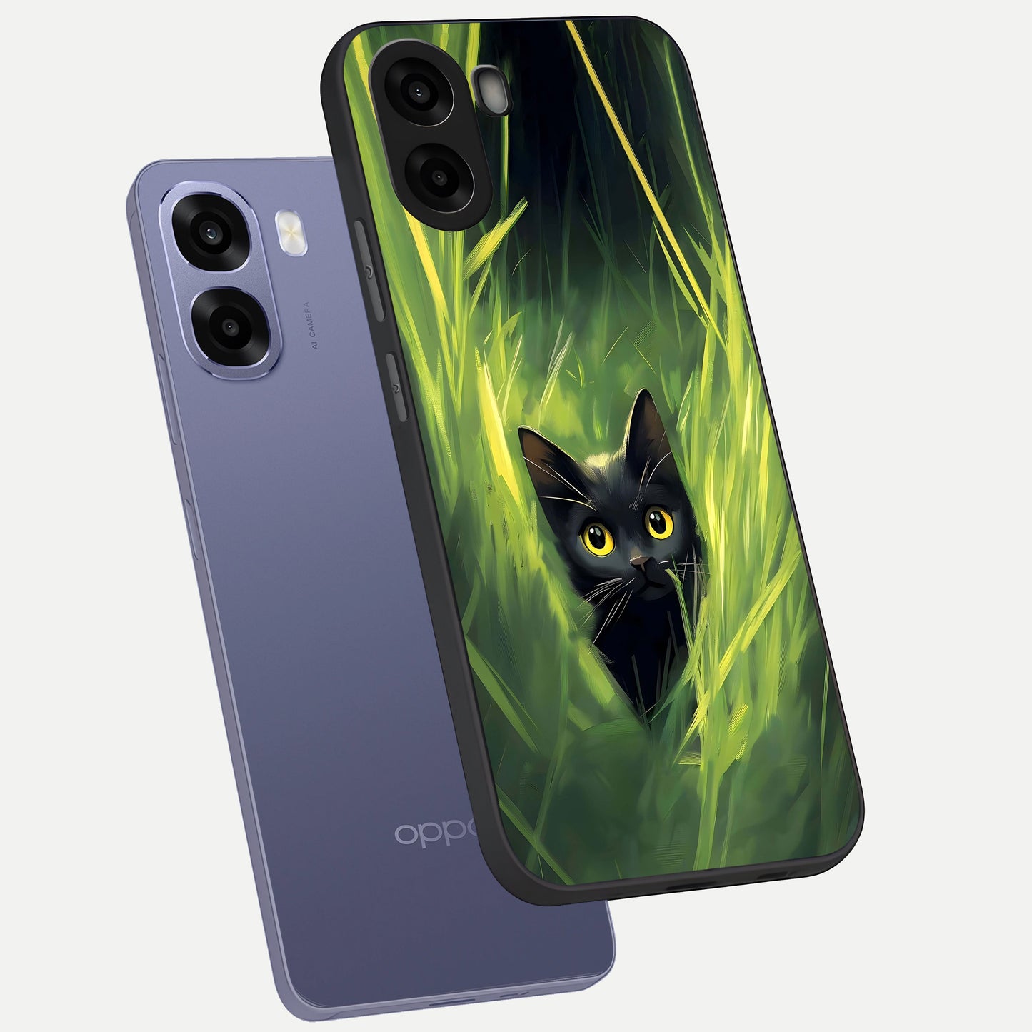  Hidden Cat Whisper phone case For Oppo A6s showing premium glass back cover with detailed artwork