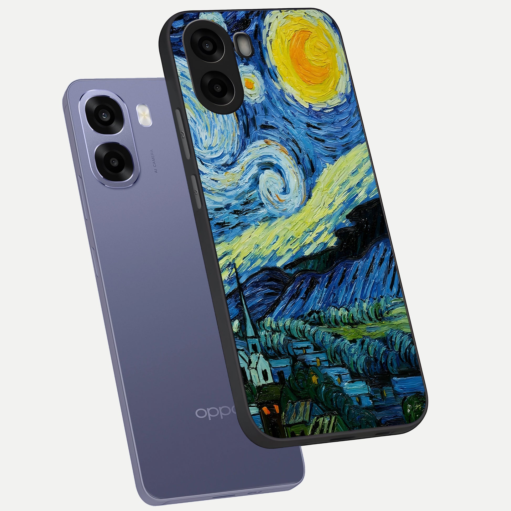  Inspired Van Gogh Art phone case For Oppo A6s showing premium glass back cover with detailed artwork