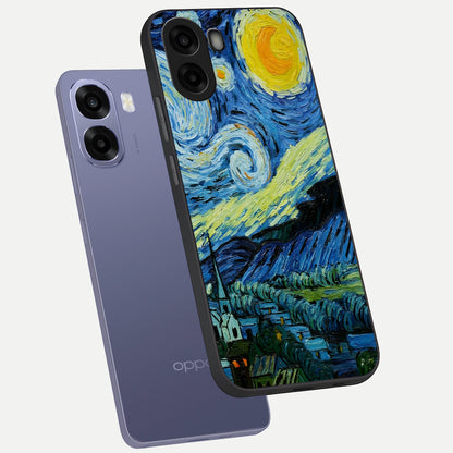  Inspired Van Gogh Art phone case For Oppo A6s showing premium glass back cover with detailed artwork