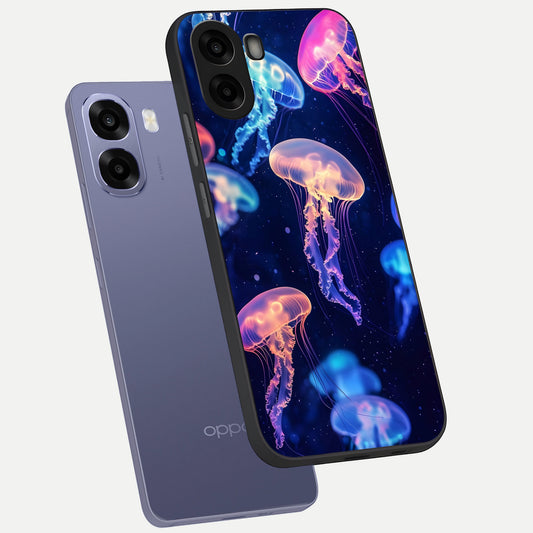 Jellyfish Pattern phone case For Oppo A6s showing premium glass back cover with detailed artwork