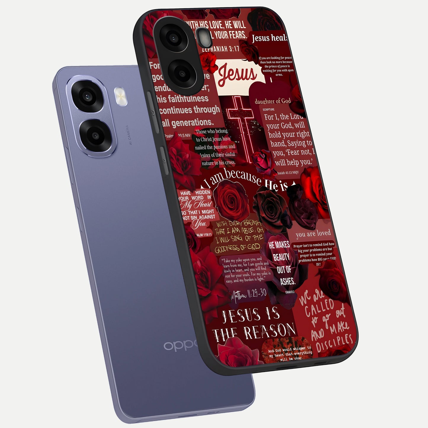  Jesus Love Heals phone case For Oppo A6s showing premium glass back cover with detailed artwork