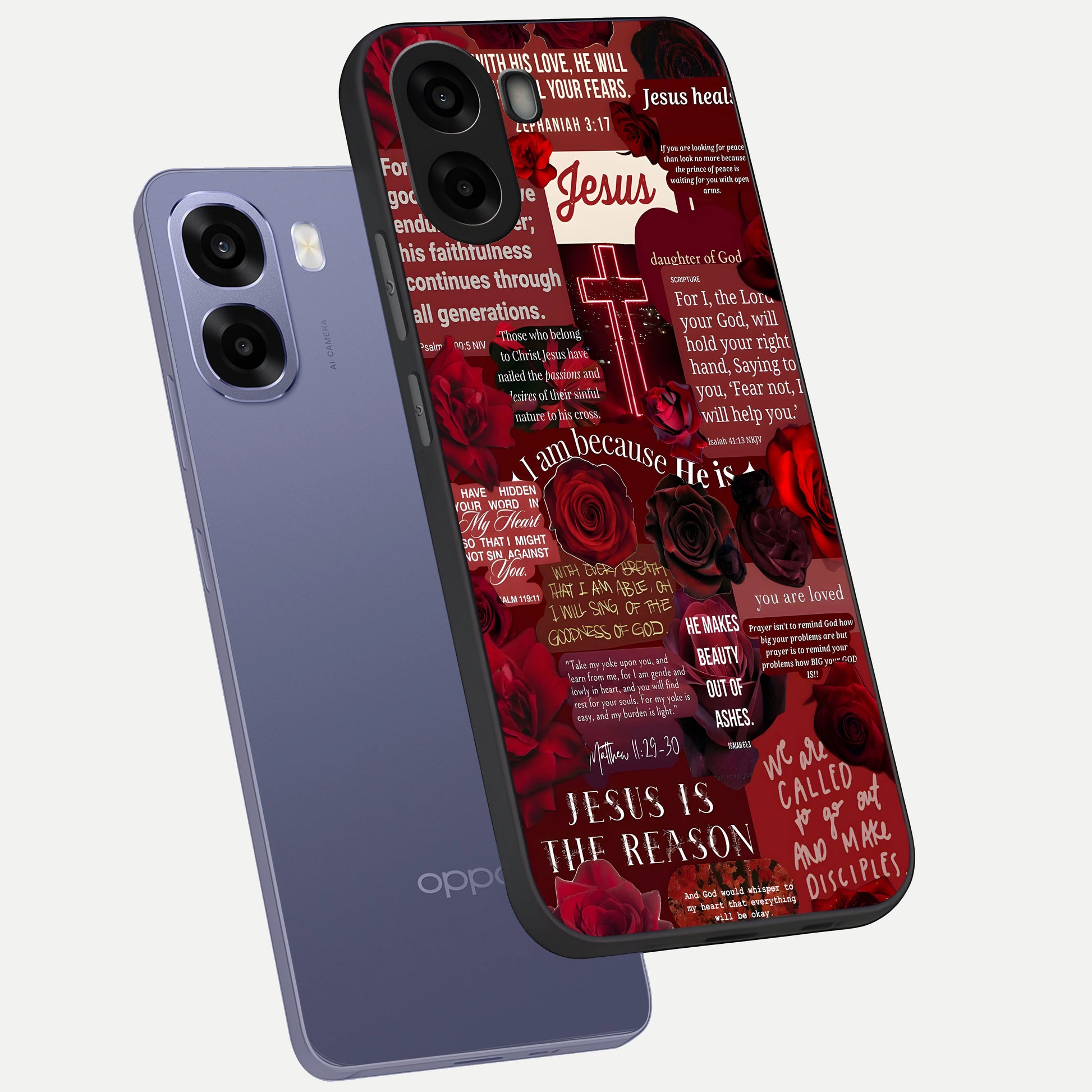  Jesus Love Heals phone case For Oppo A6s showing premium glass back cover with detailed artwork
