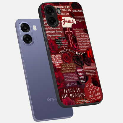  Jesus Love Heals phone case For Oppo A6s showing premium glass back cover with detailed artwork