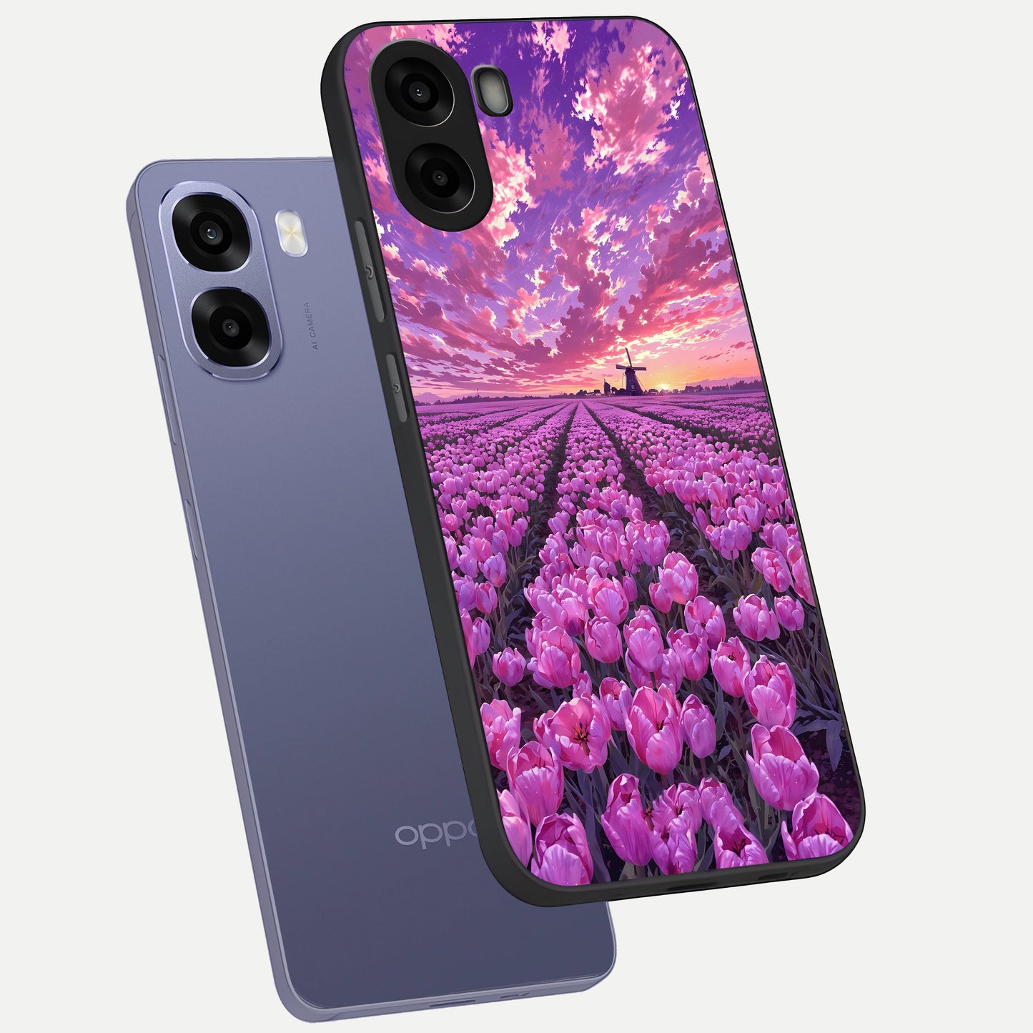  Lavender Dream Skies phone case For Oppo A6s showing premium glass back cover with detailed artwork