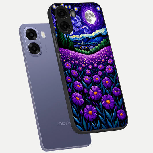  Lavender Moon Field phone case For Oppo A6s showing premium glass back cover with detailed artwork