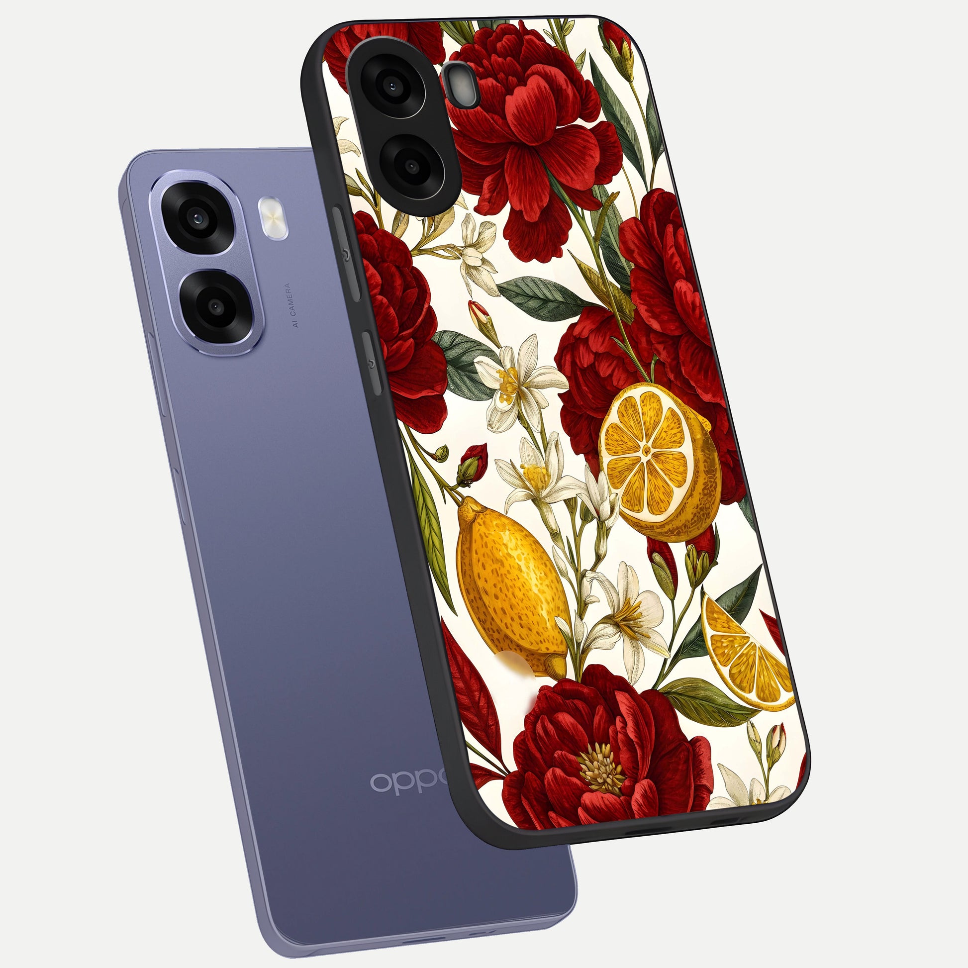  Lemon Rose Charm phone case For Oppo A6s showing premium glass back cover with detailed artwork