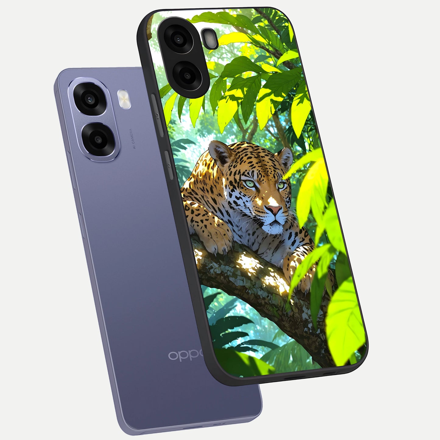  Leopard in Jungle phone case For Oppo A6s showing premium glass back cover with detailed artwork