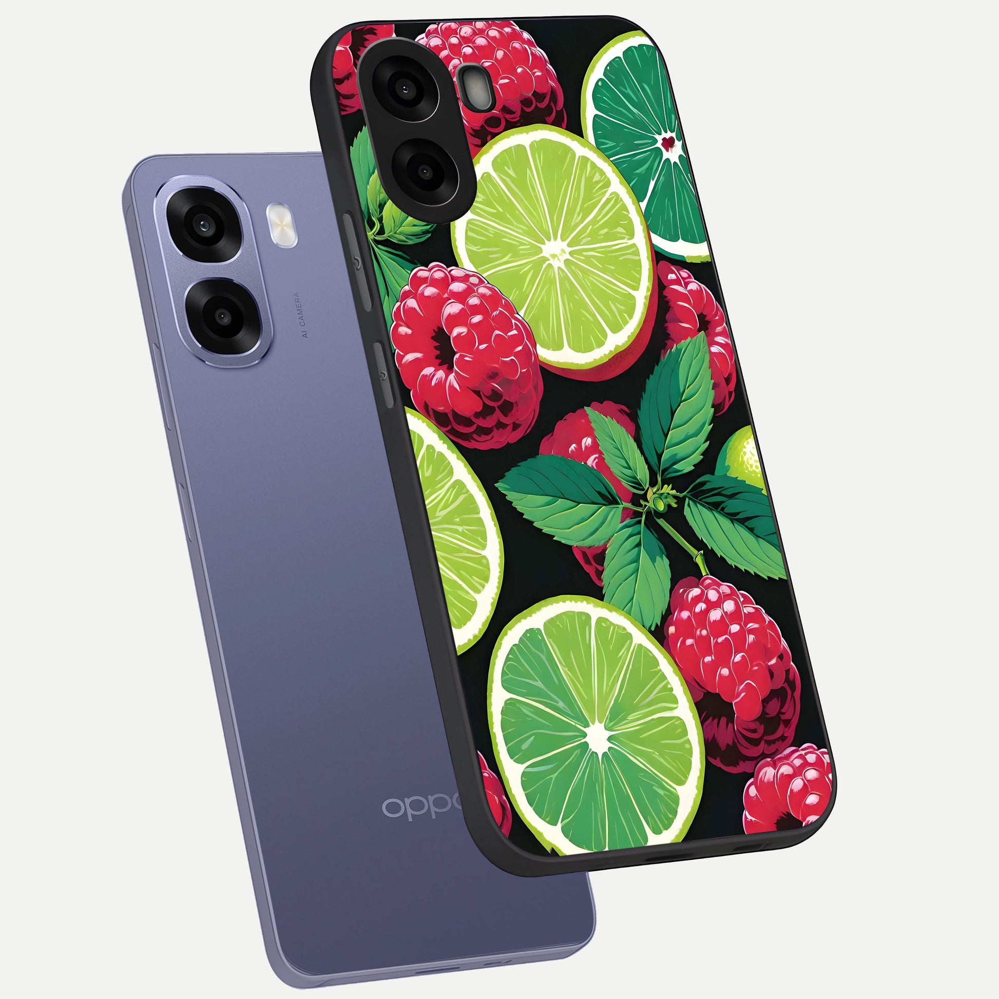  Lime and Raspberry Pattern phone case For Oppo A6s showing premium glass back cover with detailed artwork