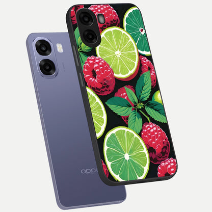  Lime and Raspberry Pattern phone case For Oppo A6s showing premium glass back cover with detailed artwork