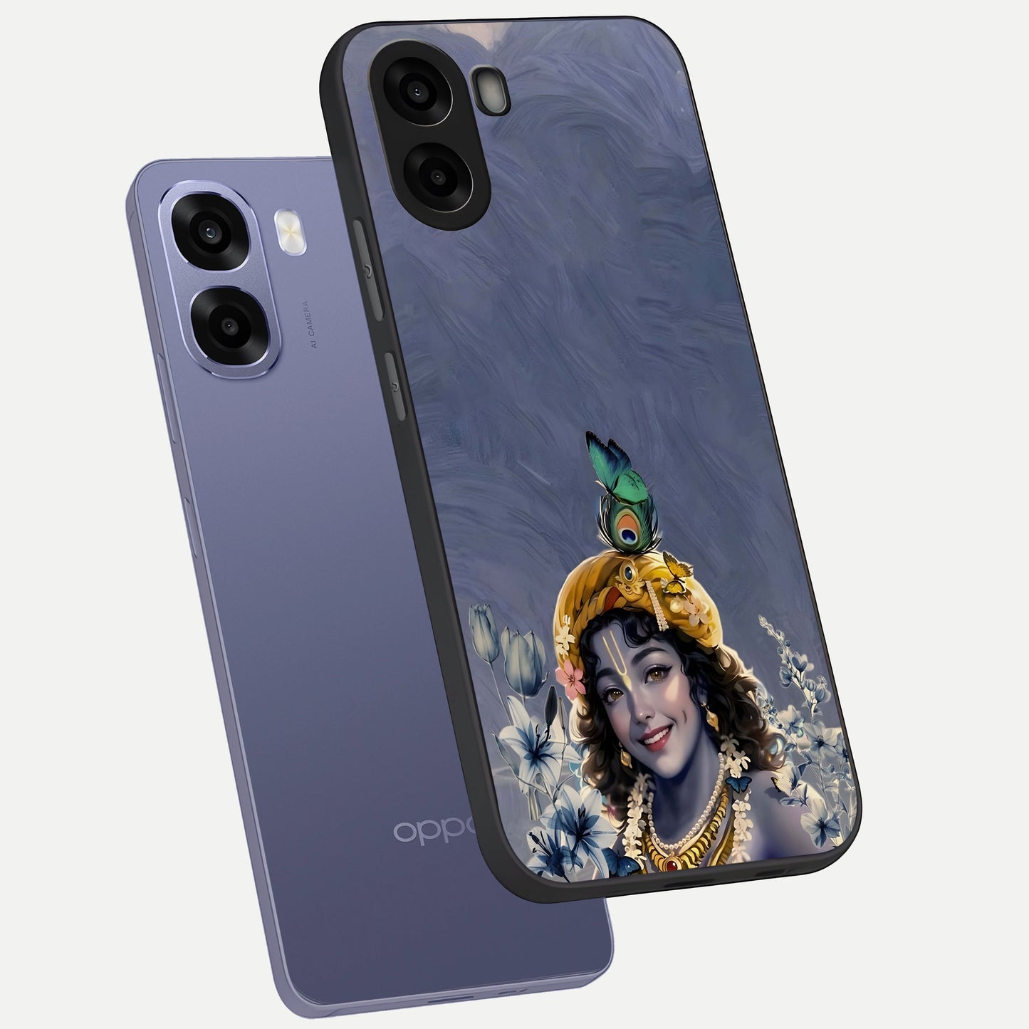  Lord Krishna phone case For Oppo A6s showing premium glass back cover with detailed artwork