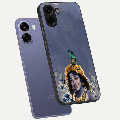 Lord Krishna phone case For Oppo A6s showing premium glass back cover with detailed artwork