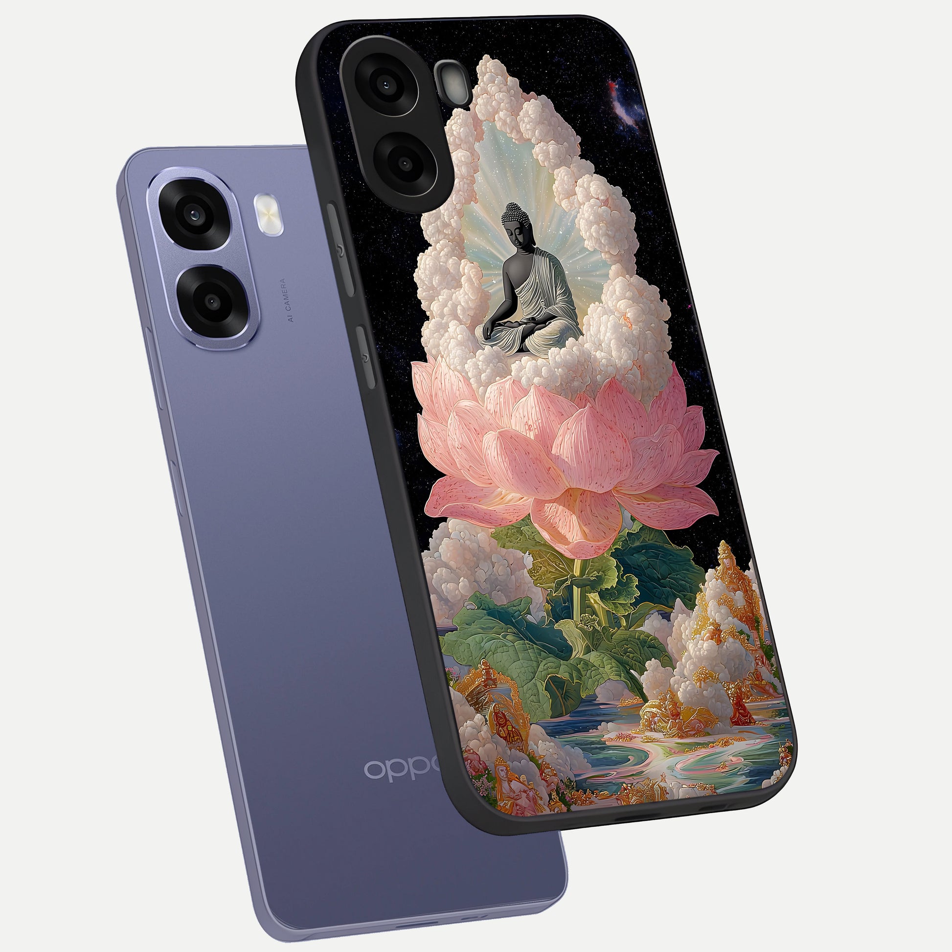  Lotus Divine Peace phone case For Oppo A6s showing premium glass back cover with detailed artwork