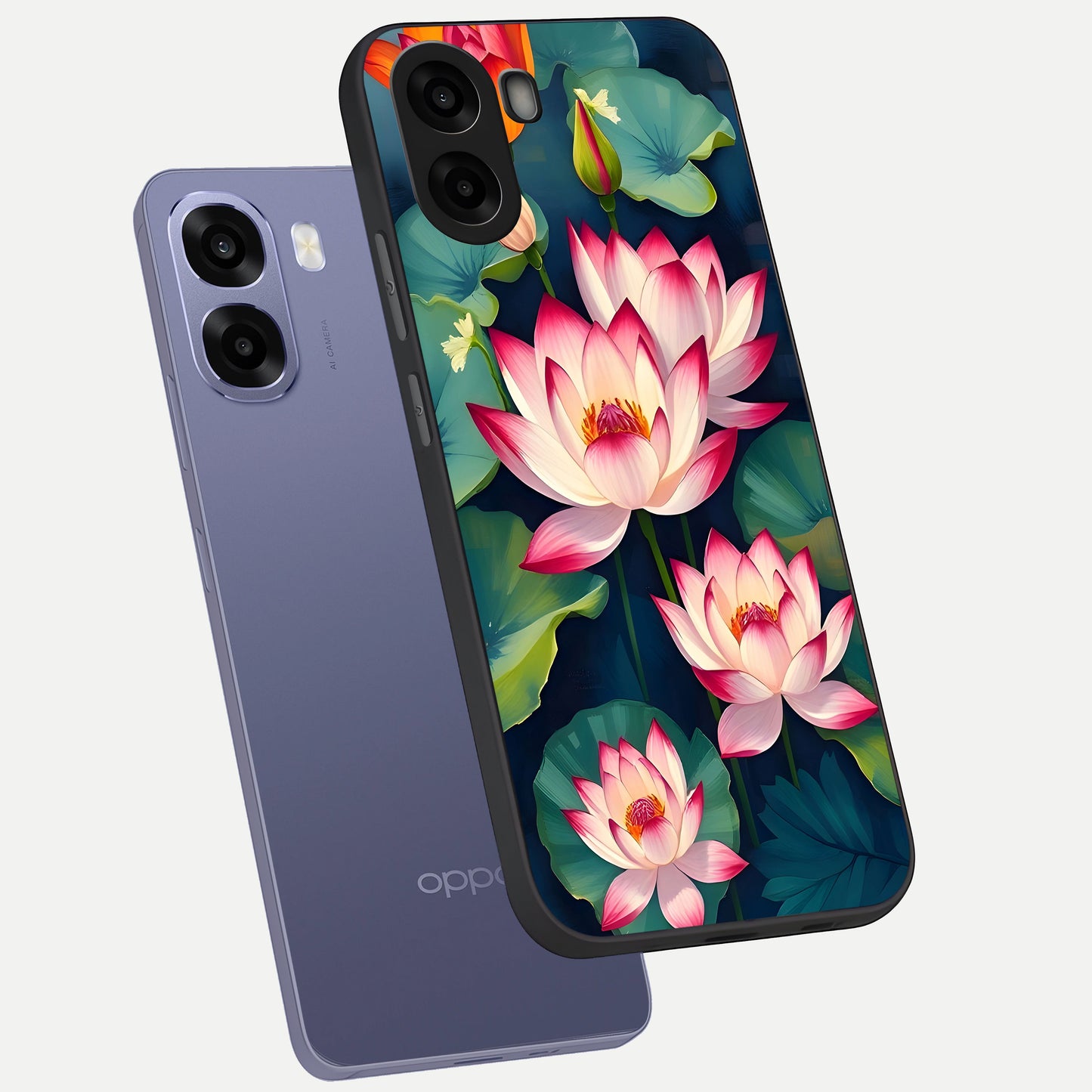  Lotus Dream Serenity phone case For Oppo A6s showing premium glass back cover with detailed artwork