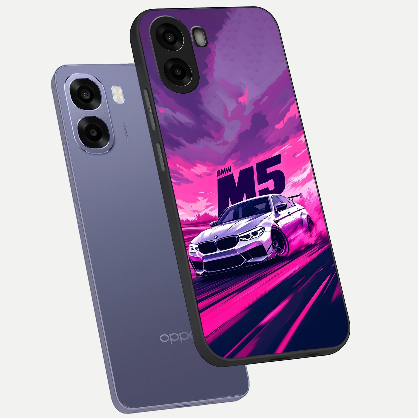  MS Neon Car phone case For Oppo A6s showing premium glass back cover with detailed artwork