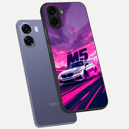  MS Neon Car phone case For Oppo A6s showing premium glass back cover with detailed artwork
