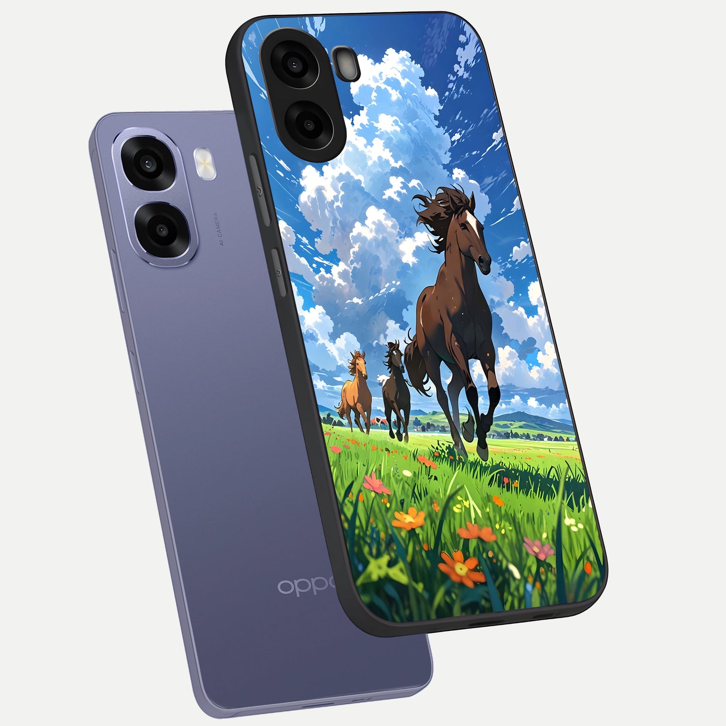  Majestic Horses Galloping phone case For Oppo A6s showing premium glass back cover with detailed artwork