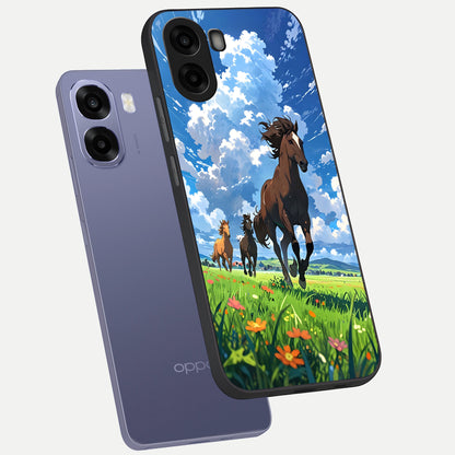  Majestic Horses Galloping phone case For Oppo A6s showing premium glass back cover with detailed artwork