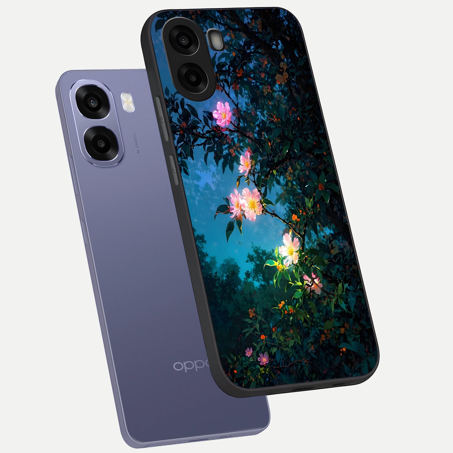  Midnight Bloom Glow phone case For Oppo A6s showing premium glass back cover with detailed artwork