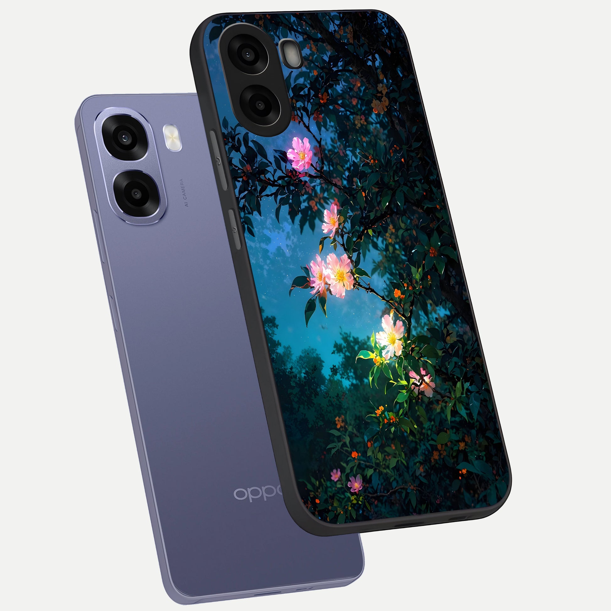  Midnight Bloom Glow phone case For Oppo A6s showing premium glass back cover with detailed artwork