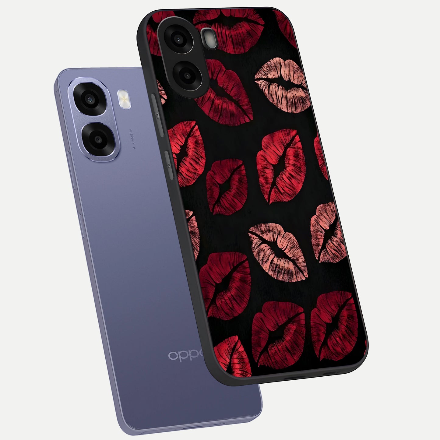  Midnight Kiss Love phone case For Oppo A6s showing premium glass back cover with detailed artwork
