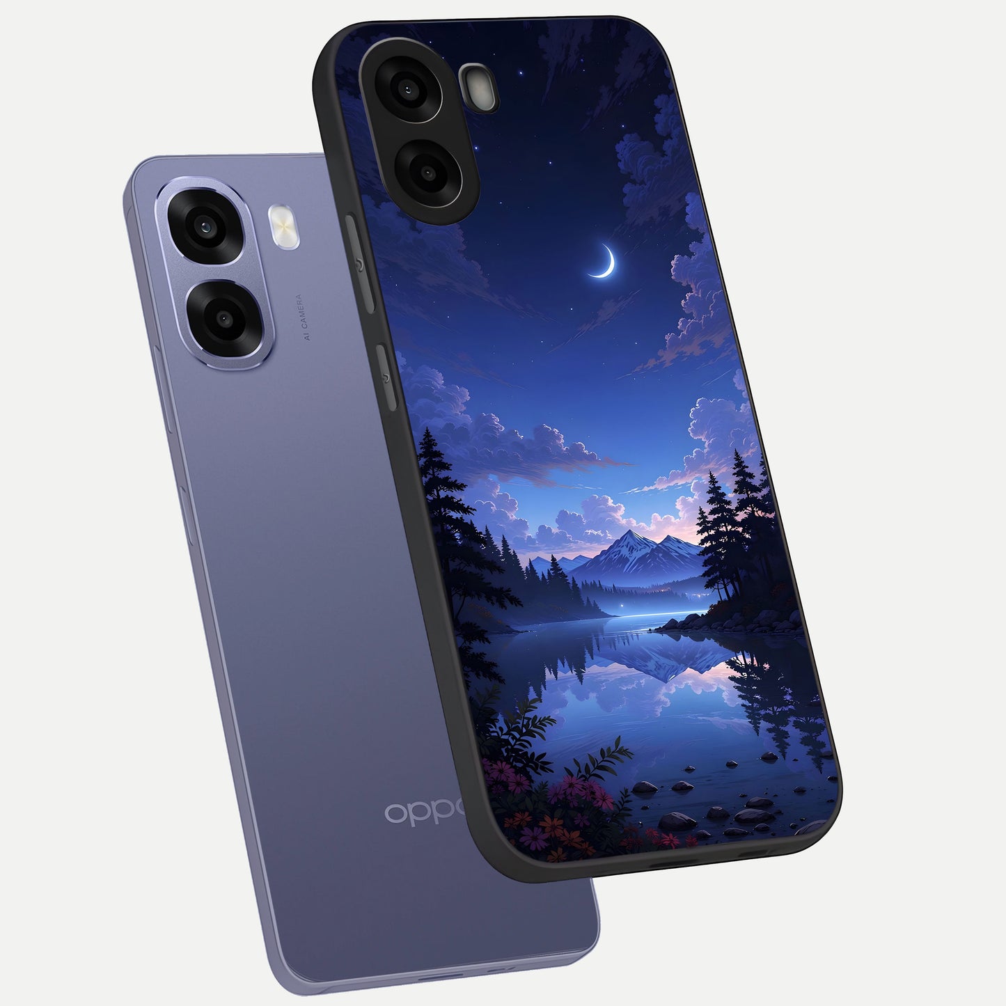  Midnight Lake Peace phone case For Oppo A6s showing premium glass back cover with detailed artwork