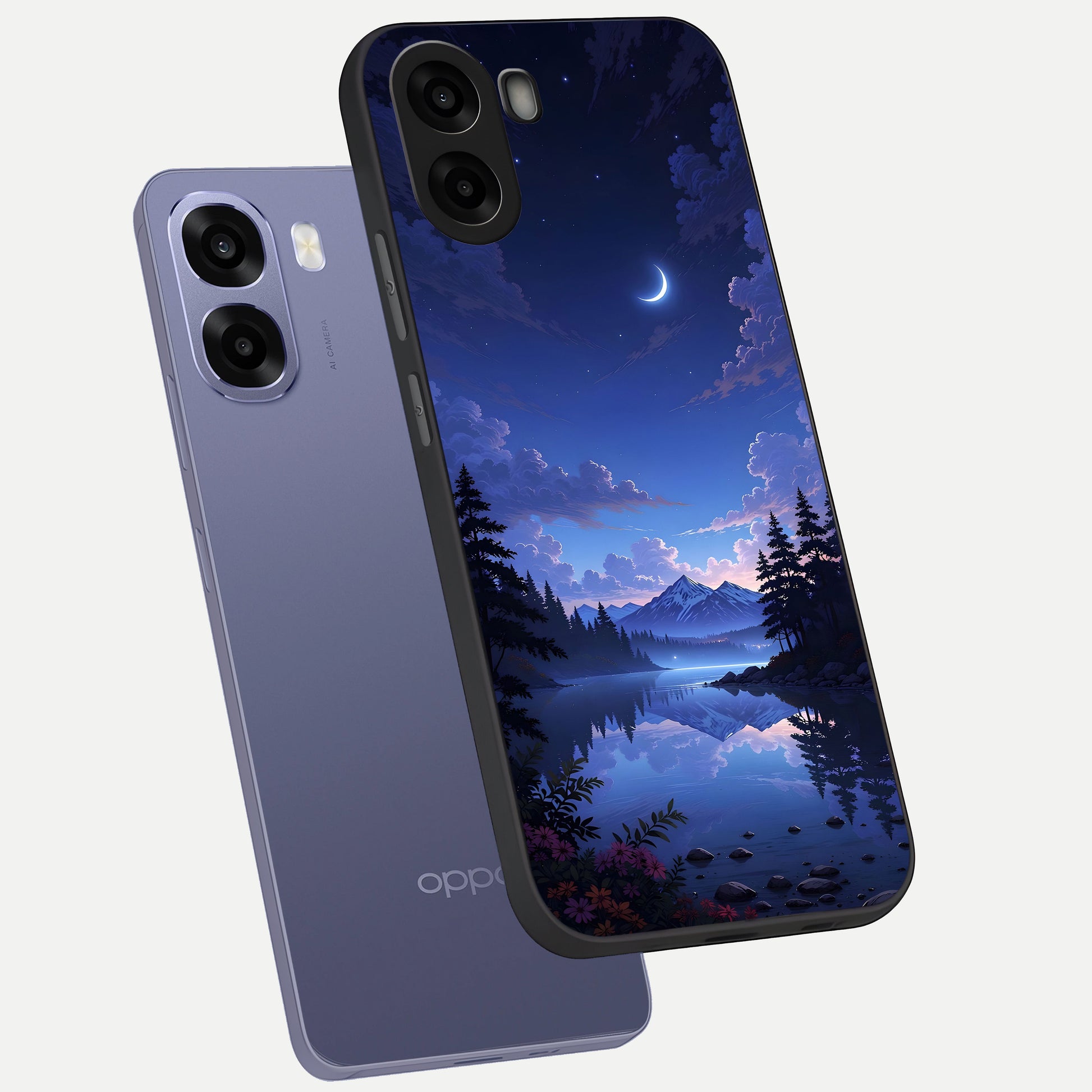  Midnight Lake Peace phone case For Oppo A6s showing premium glass back cover with detailed artwork