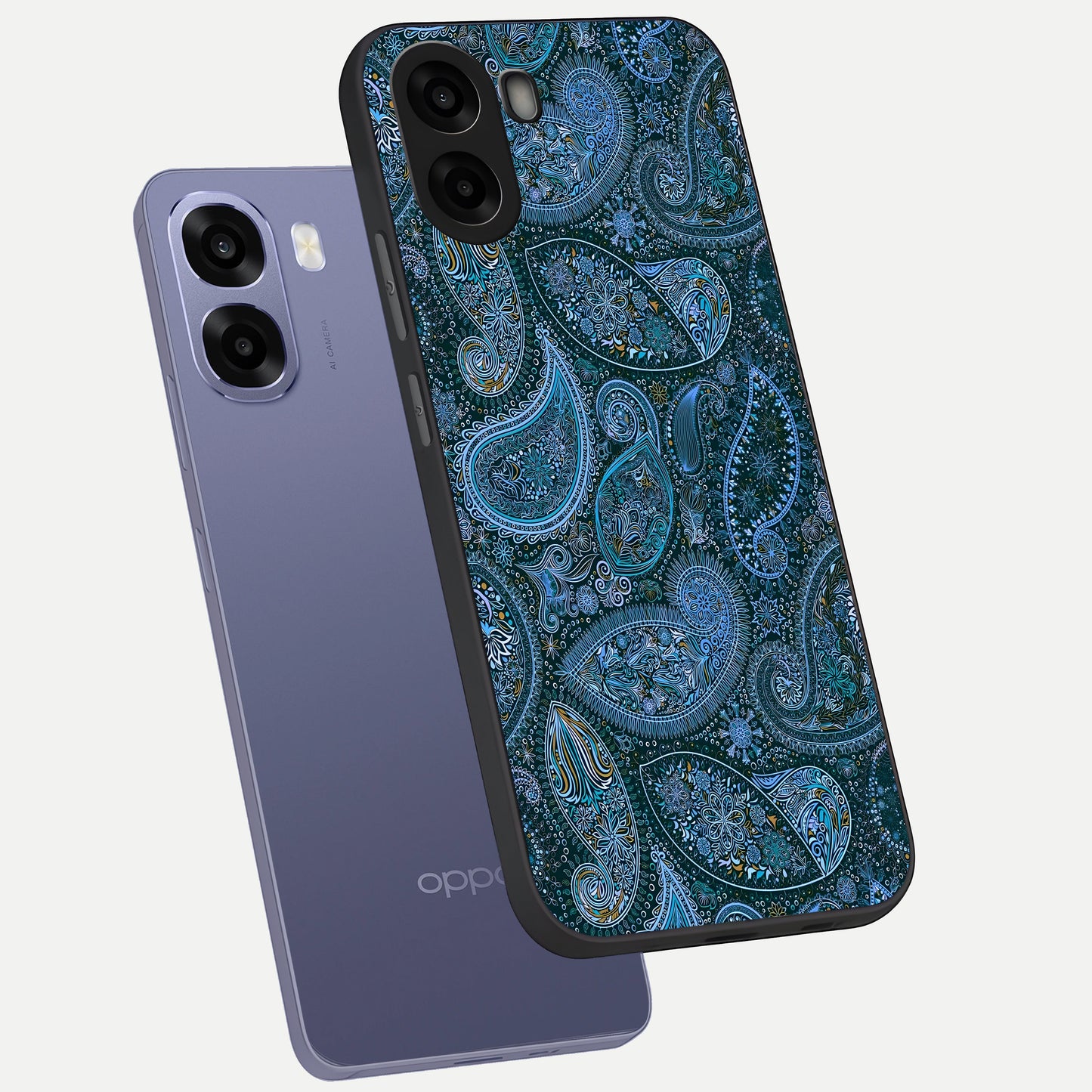  Midnight Paisley Glow phone case For Oppo A6s showing premium glass back cover with detailed artwork