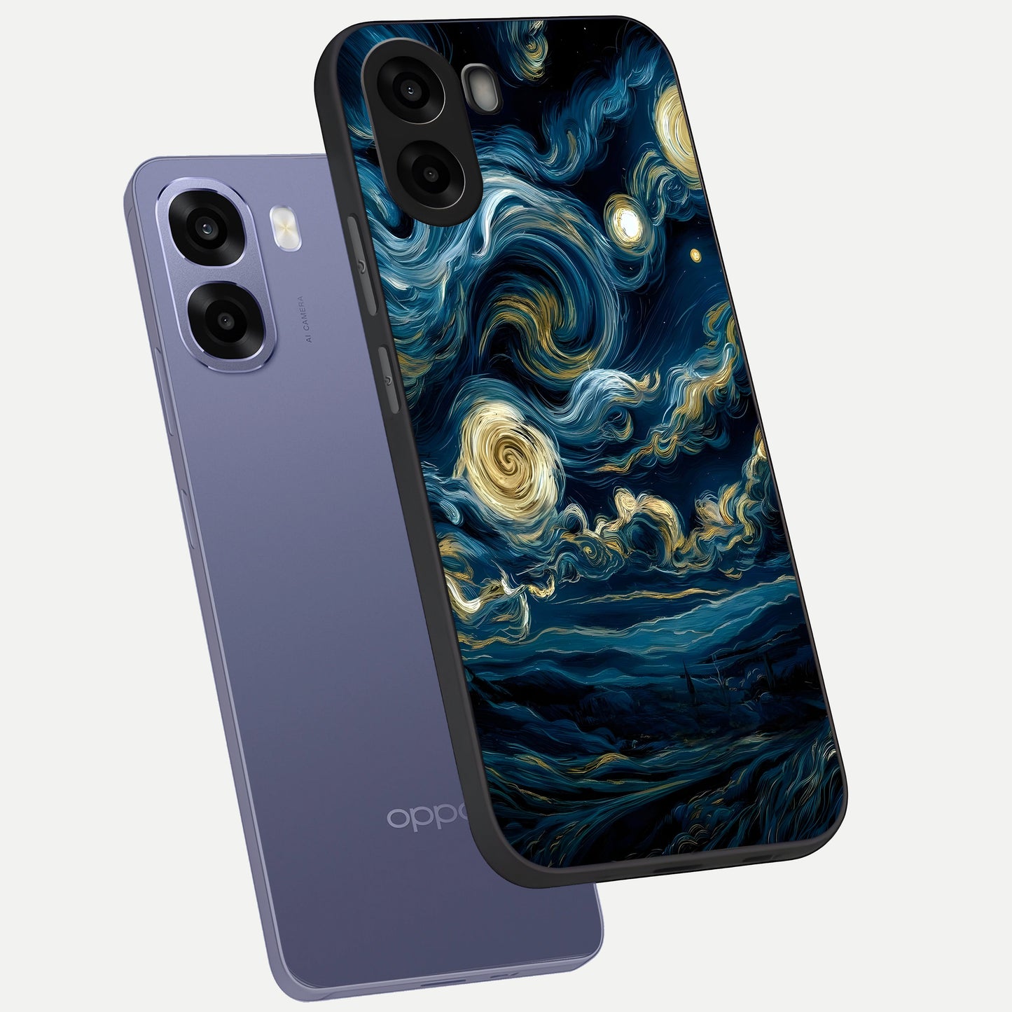  Midnight Sky Whirl phone case For Oppo A6s showing premium glass back cover with detailed artwork