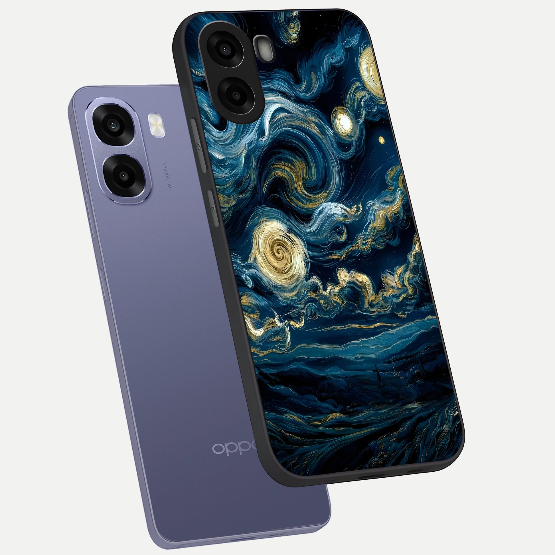  Midnight Sky Whirl phone case For Oppo A6s showing premium glass back cover with detailed artwork
