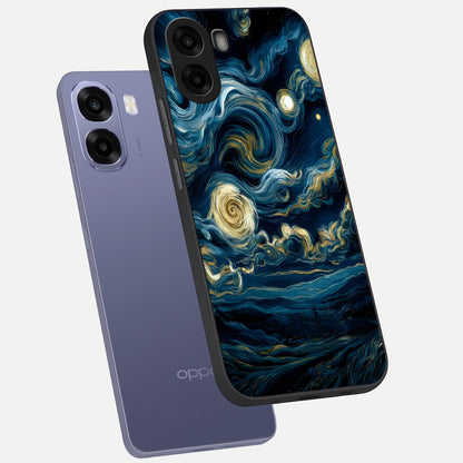  Midnight Sky Whirl phone case For Oppo A6s showing premium glass back cover with detailed artwork