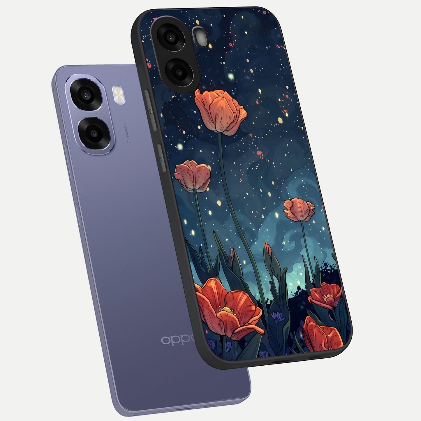  Midnight Tulip Glow phone case For Oppo A6s showing premium glass back cover with detailed artwork