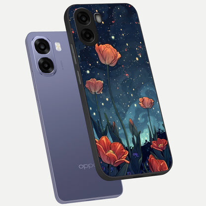  Midnight Tulip Glow phone case For Oppo A6s showing premium glass back cover with detailed artwork