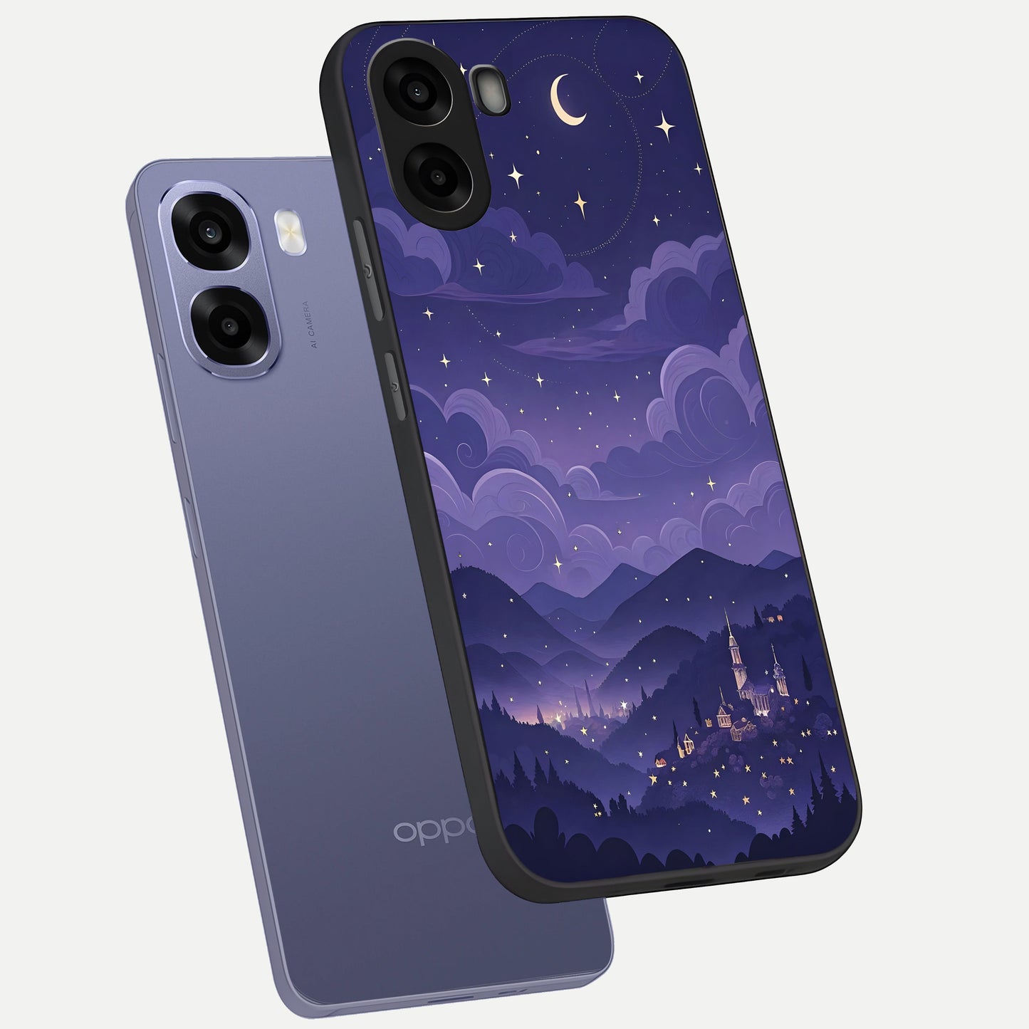  Minimal Night View phone case For Oppo A6s showing premium glass back cover with detailed artwork