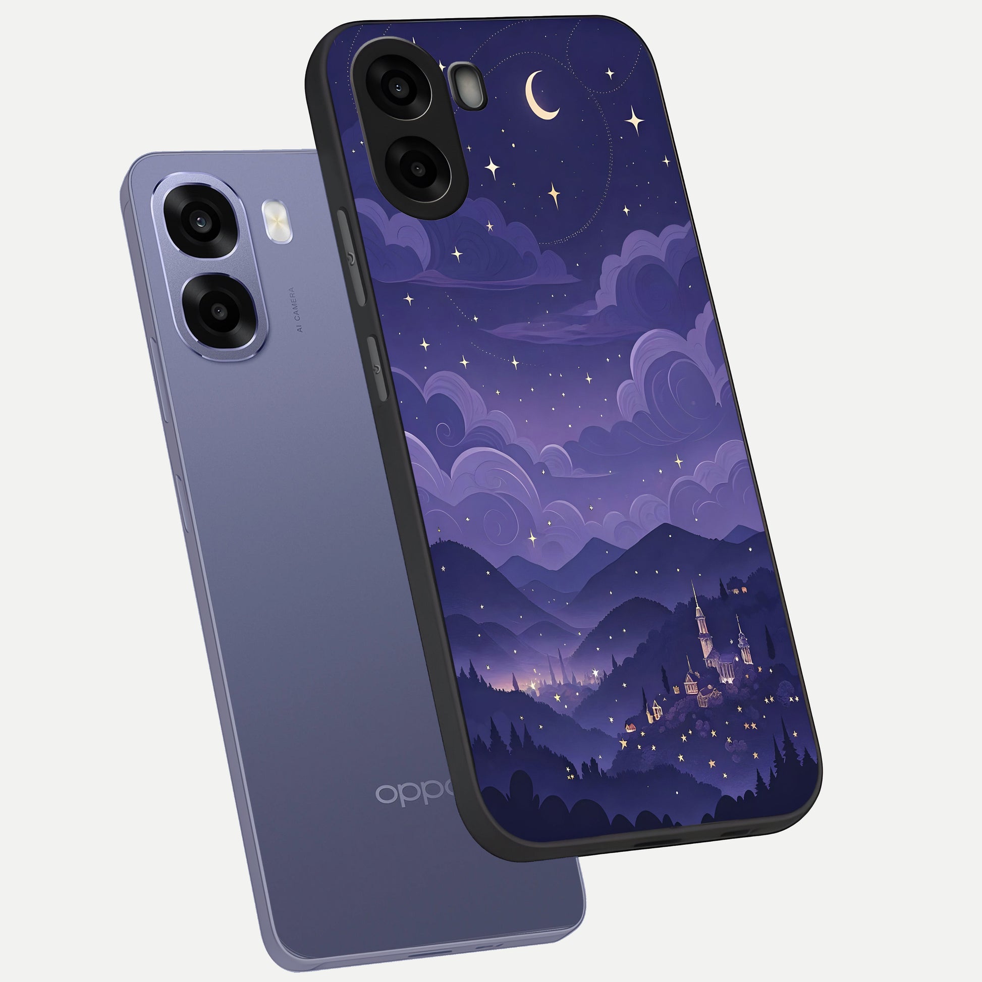  Minimal Night View phone case For Oppo A6s showing premium glass back cover with detailed artwork
