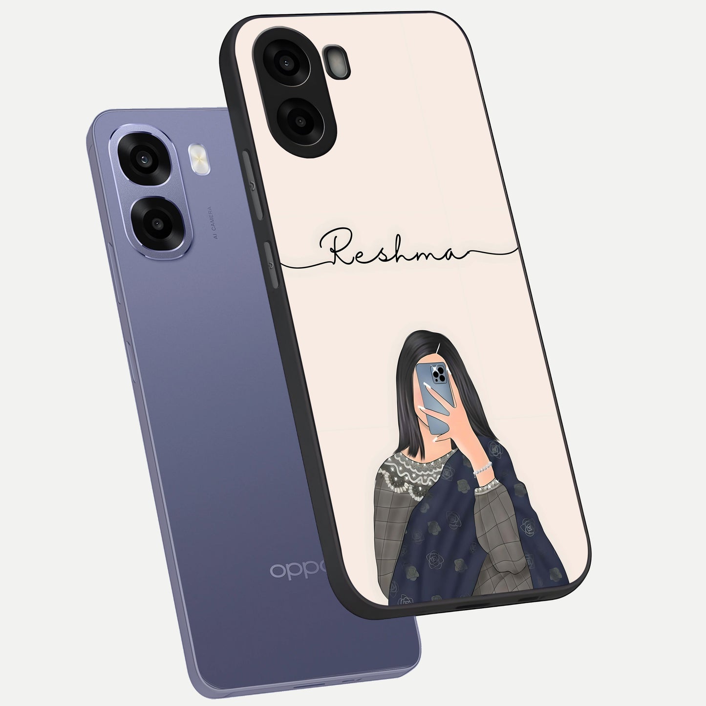  Mirror Mood Muse With Custom Name phone case For Oppo A6s showing premium glass back cover with detailed artwork