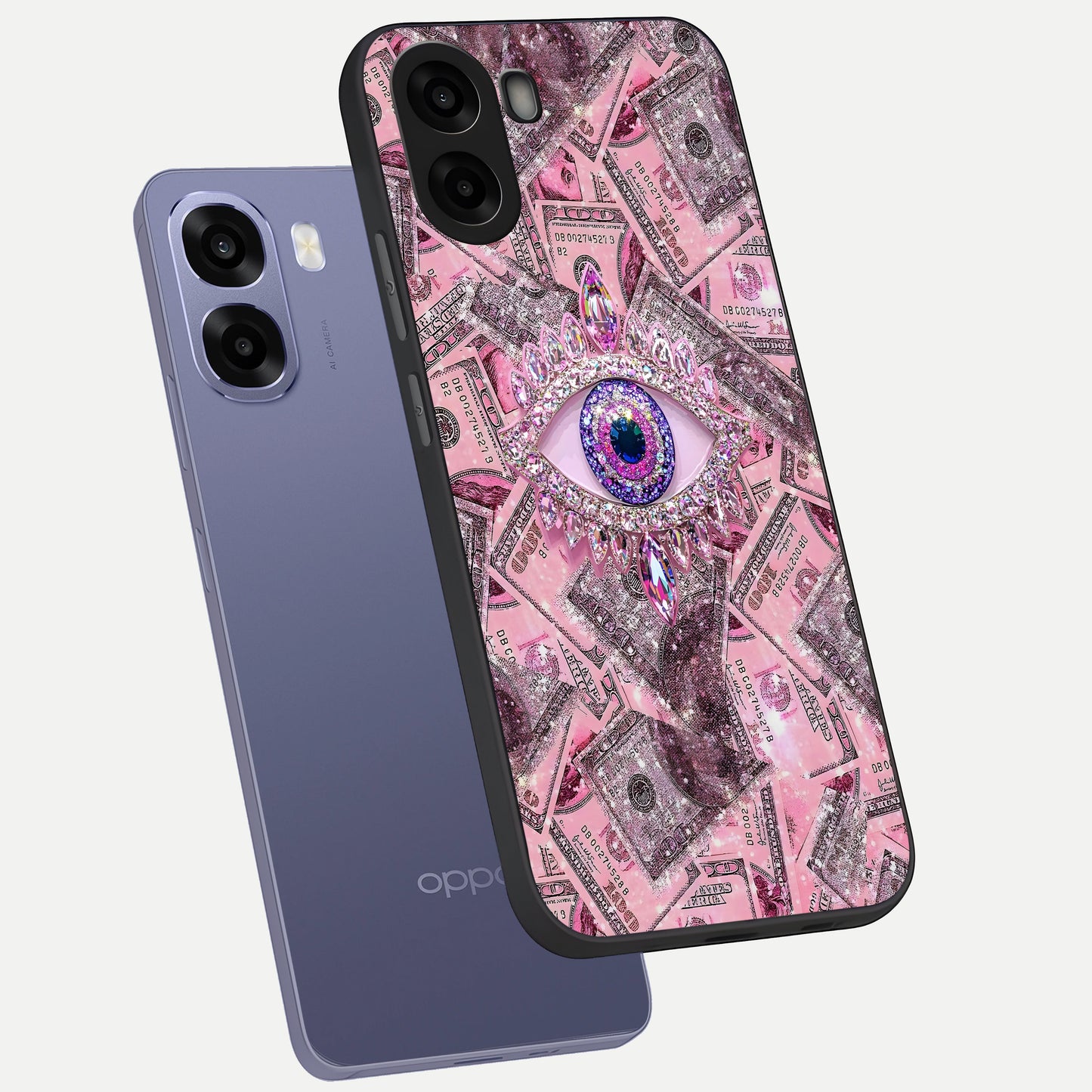  Money Eye Luxe phone case For Oppo A6s showing premium glass back cover with detailed artwork