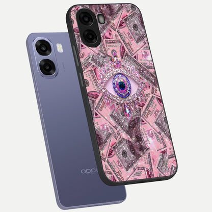  Money Eye Luxe phone case For Oppo A6s showing premium glass back cover with detailed artwork