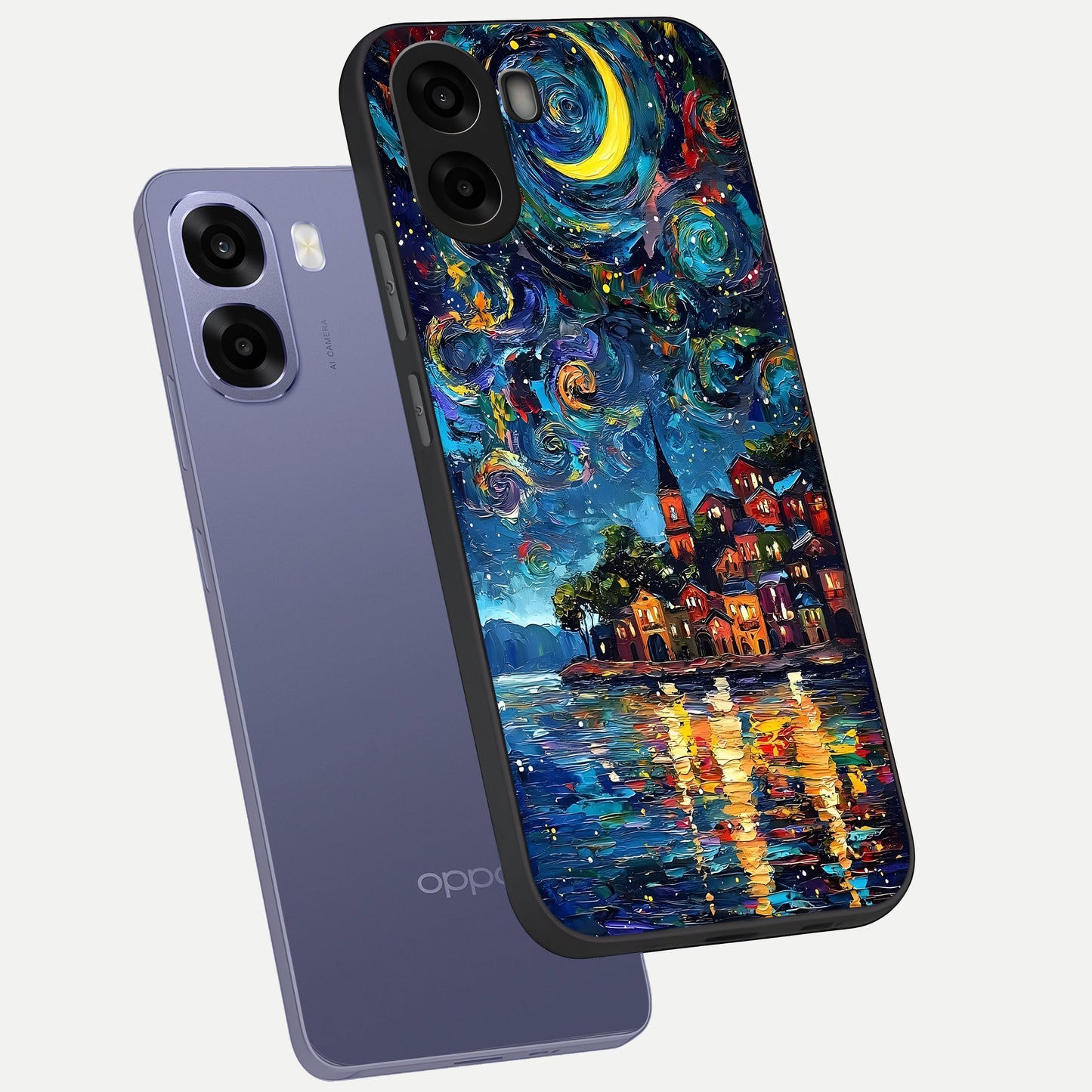 Moonlight Harbor Glow phone case For Oppo A6s showing premium glass back cover with detailed artwork