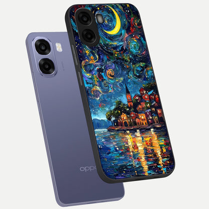  Moonlight Harbor Glow phone case For Oppo A6s showing premium glass back cover with detailed artwork