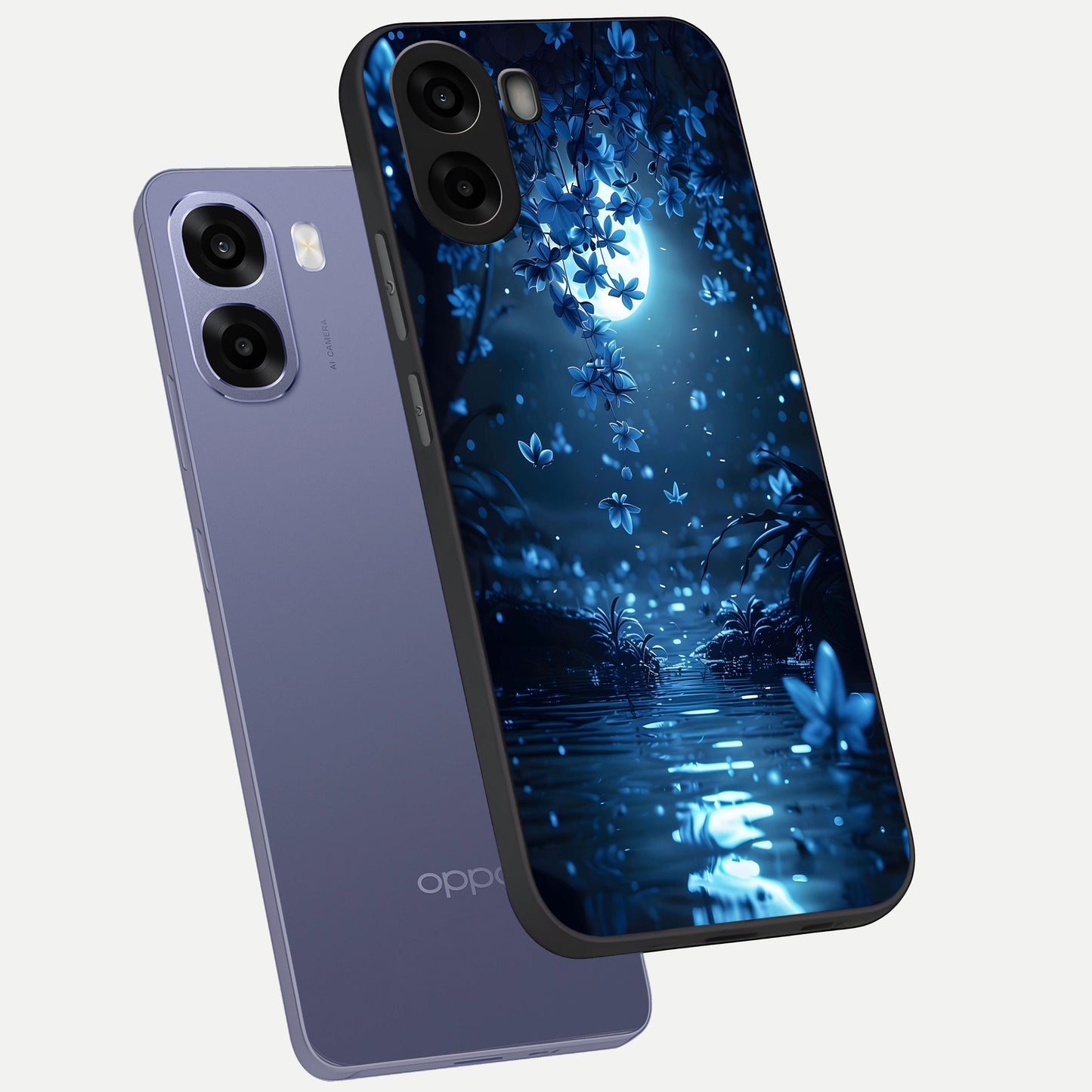  Moonlight Petal Dream phone case For Oppo A6s showing premium glass back cover with detailed artwork