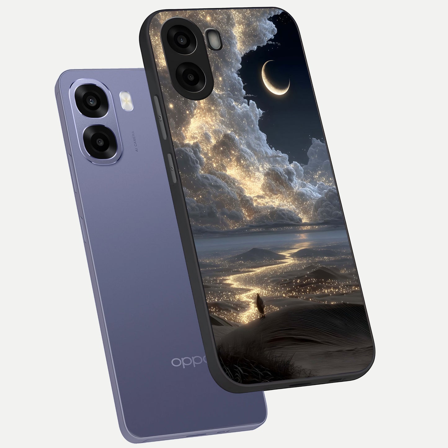  Moonlight Spark Path phone case For Oppo A6s showing premium glass back cover with detailed artwork