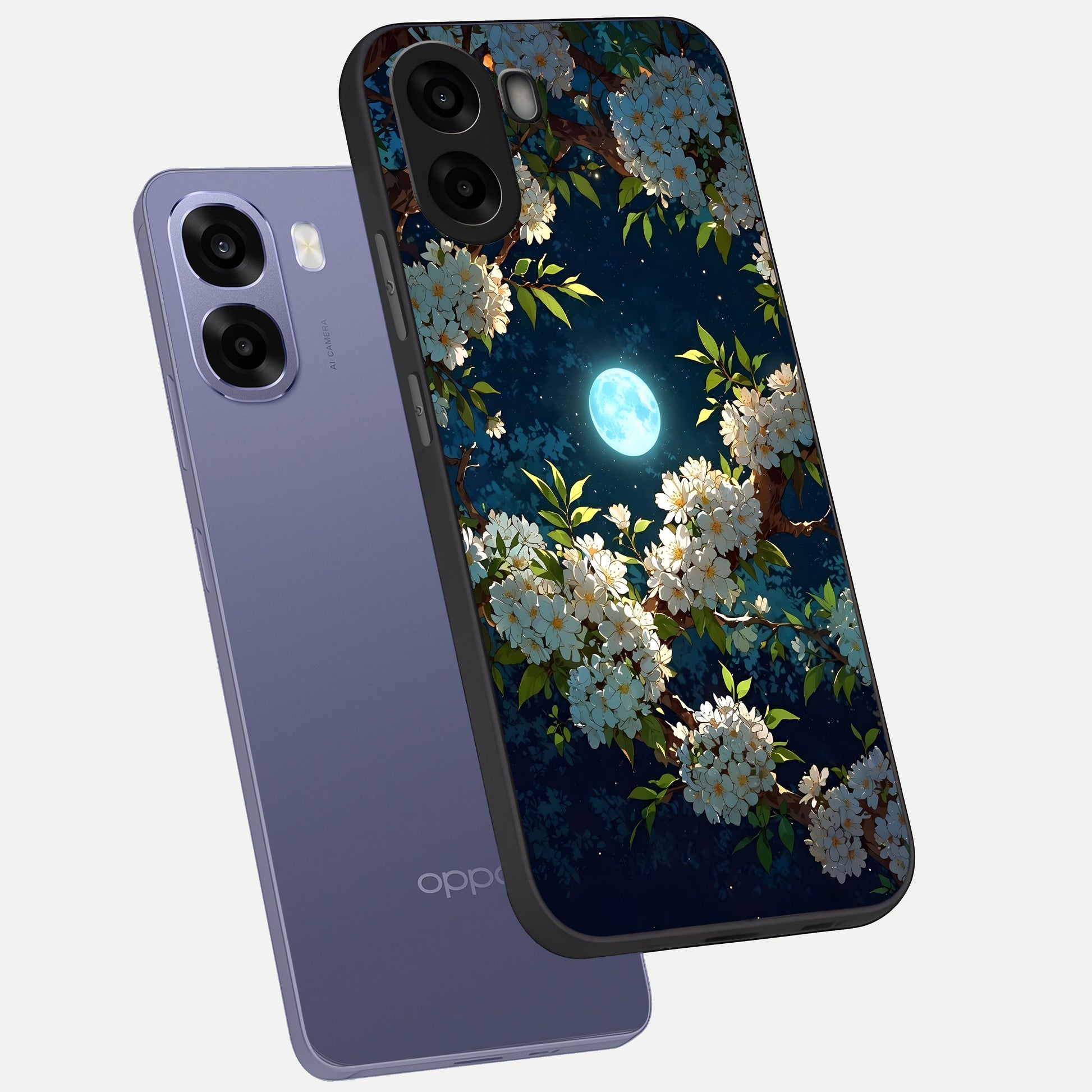  Moonlit Blossom Dream phone case For Oppo A6s showing premium glass back cover with detailed artwork