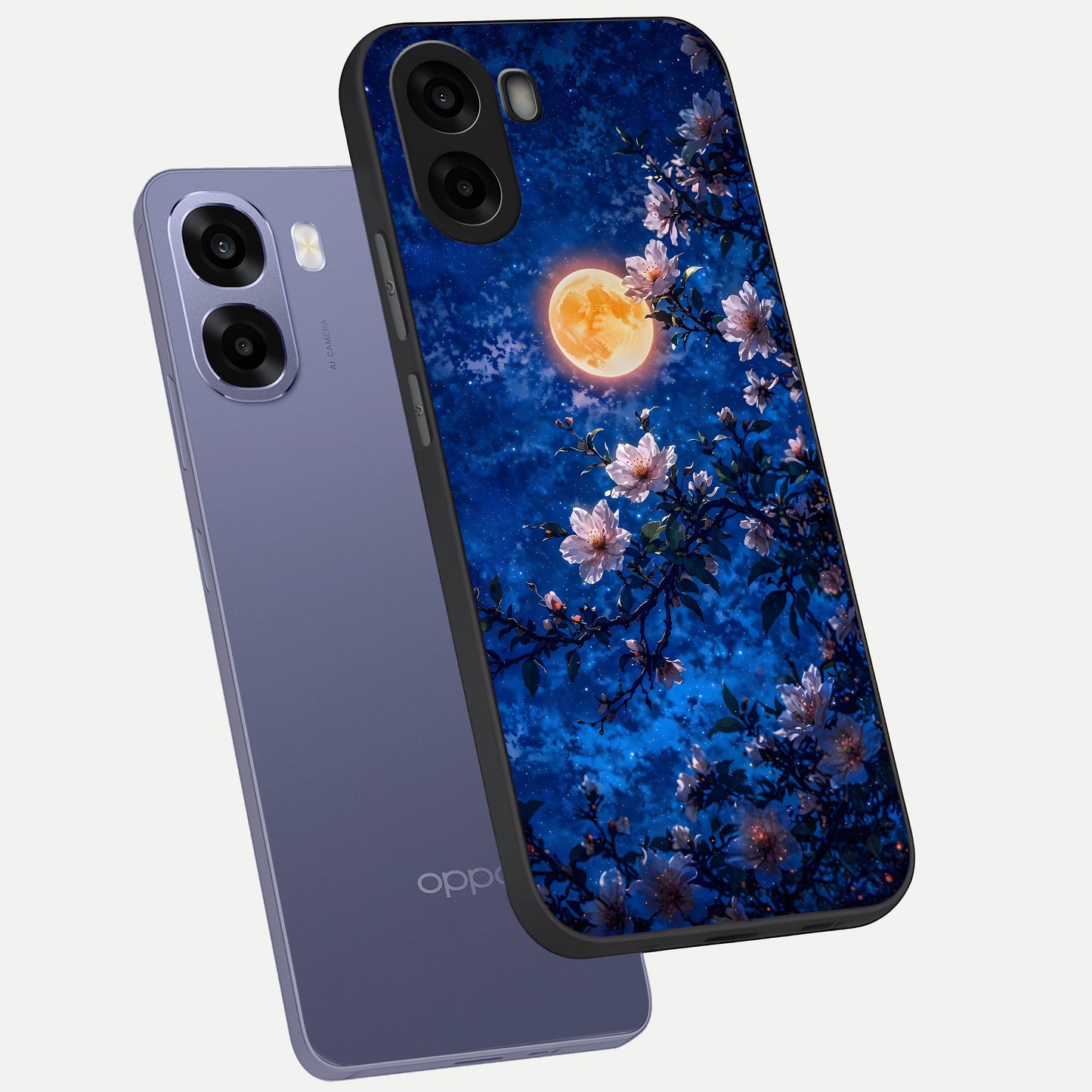  Moonlit Blossoms Night phone case For Oppo A6s showing premium glass back cover with detailed artwork