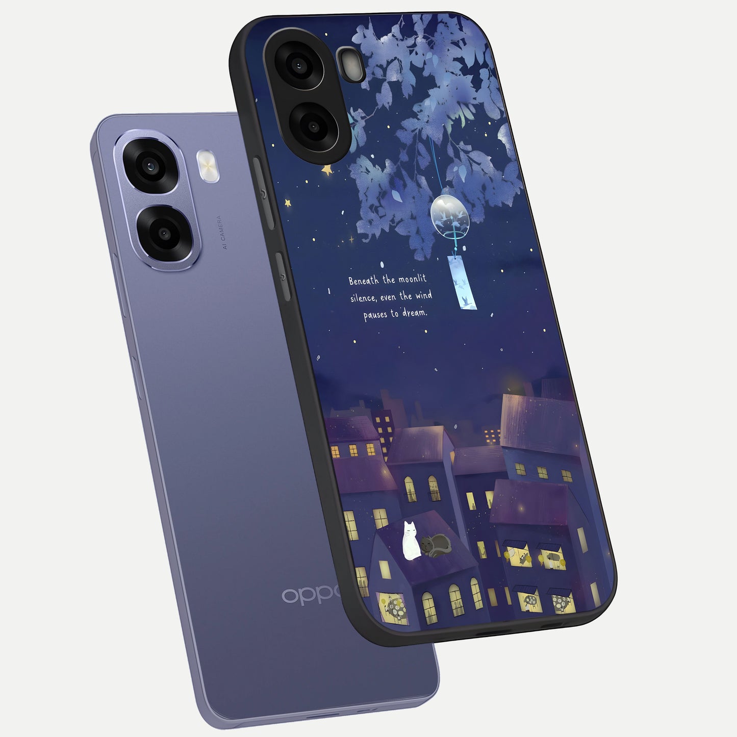  Moonlit Cat Silence phone case For Oppo A6s showing premium glass back cover with detailed artwork