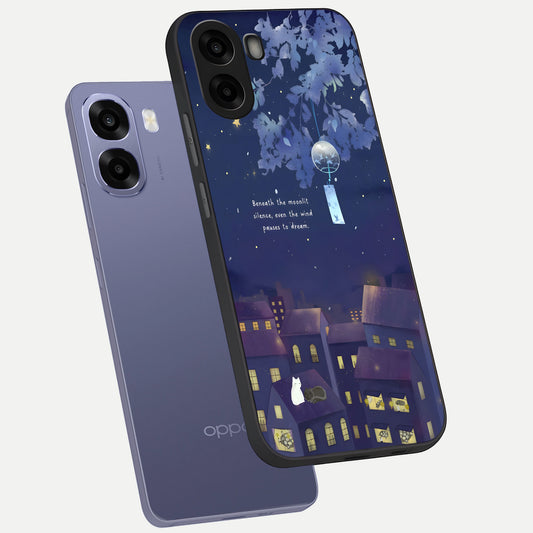  Moonlit Cat Silence phone case For Oppo A6s showing premium glass back cover with detailed artwork