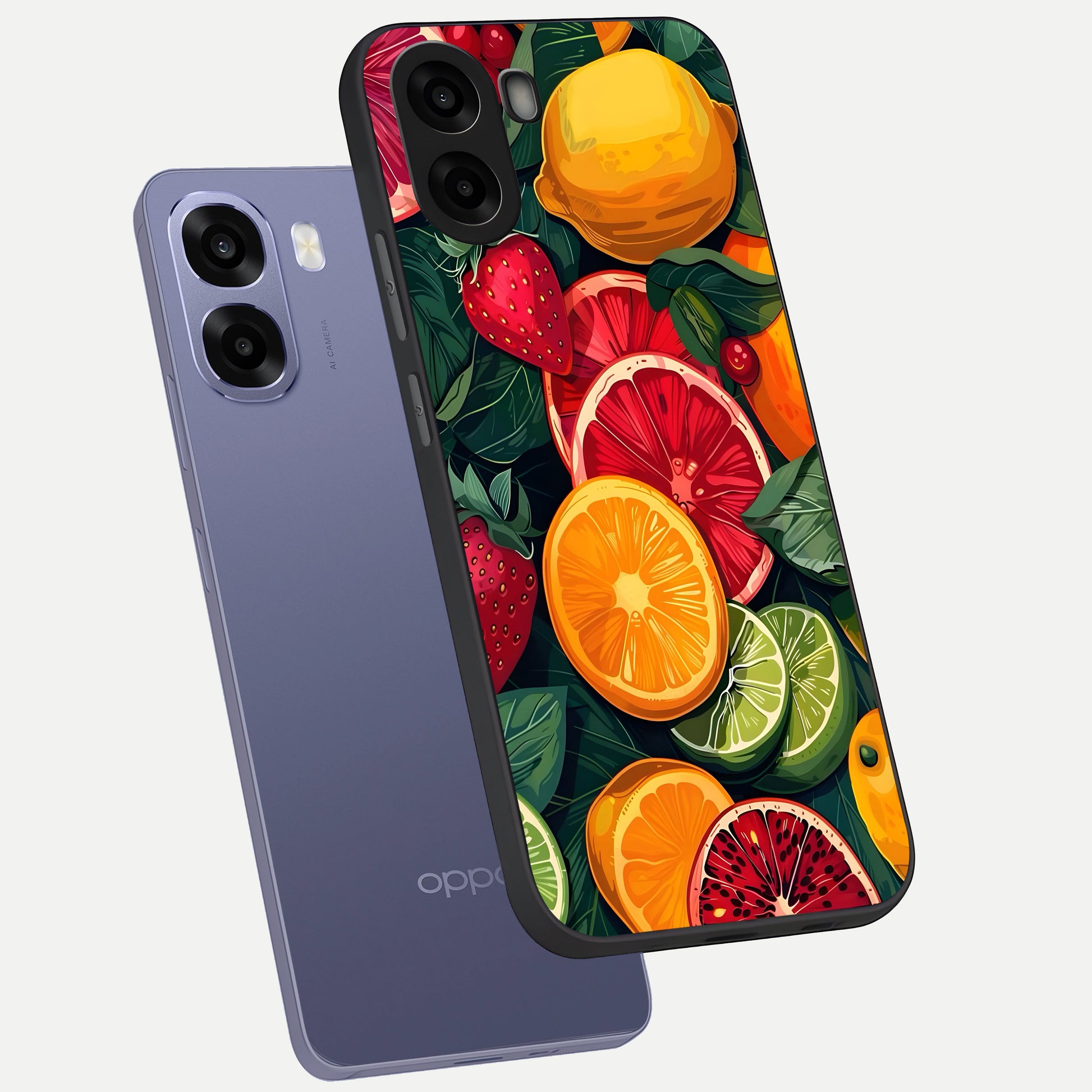  Multiple Fruits phone case For Oppo A6s showing premium glass back cover with detailed artwork